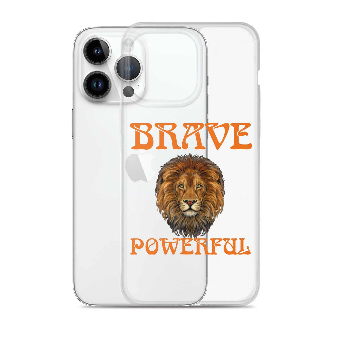 “BRAVE,POWERFUL”Clear Case for iPhone® W/Orange Font