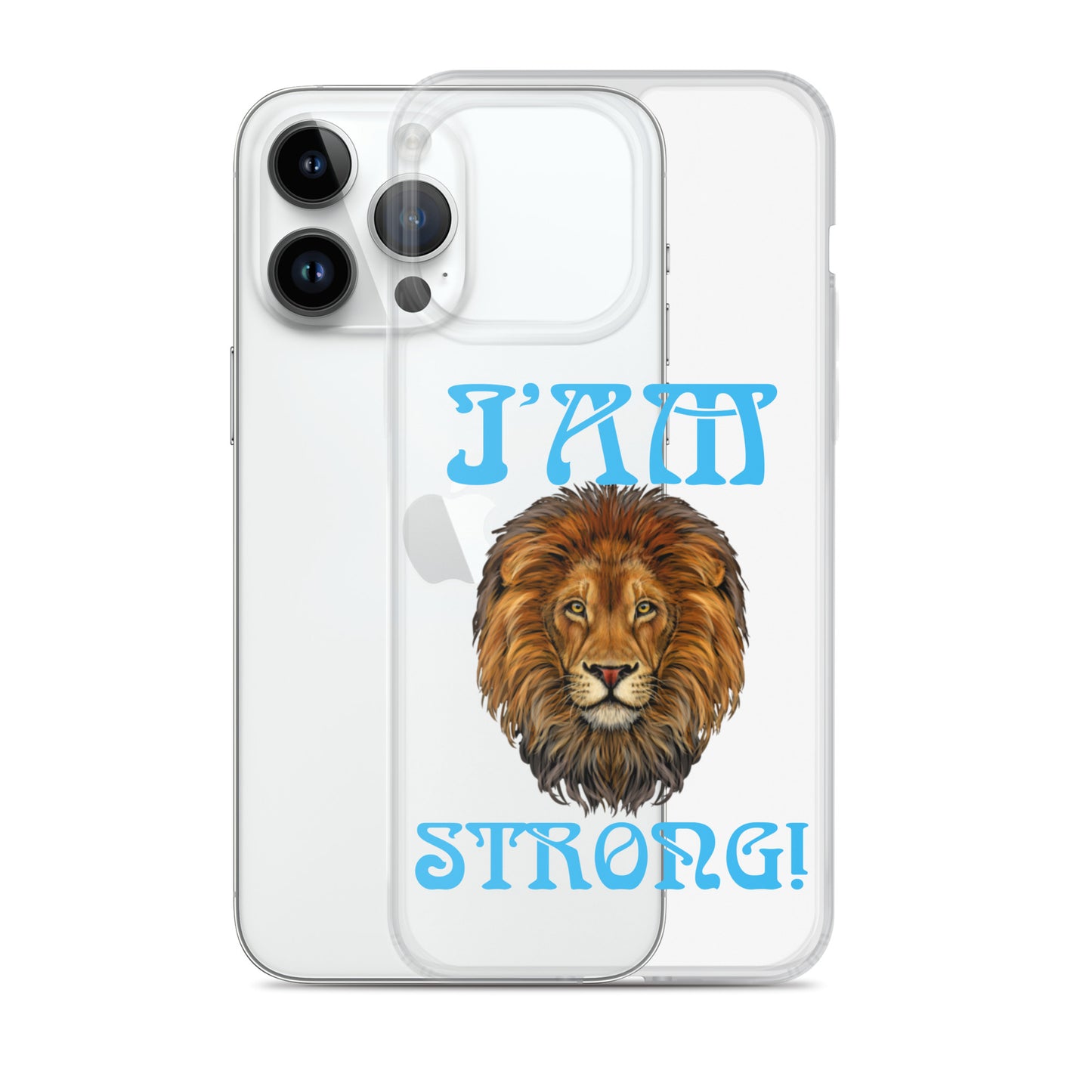 “I’AM STRONG!”Clear Case for iPhone® W/SkyBlue Font