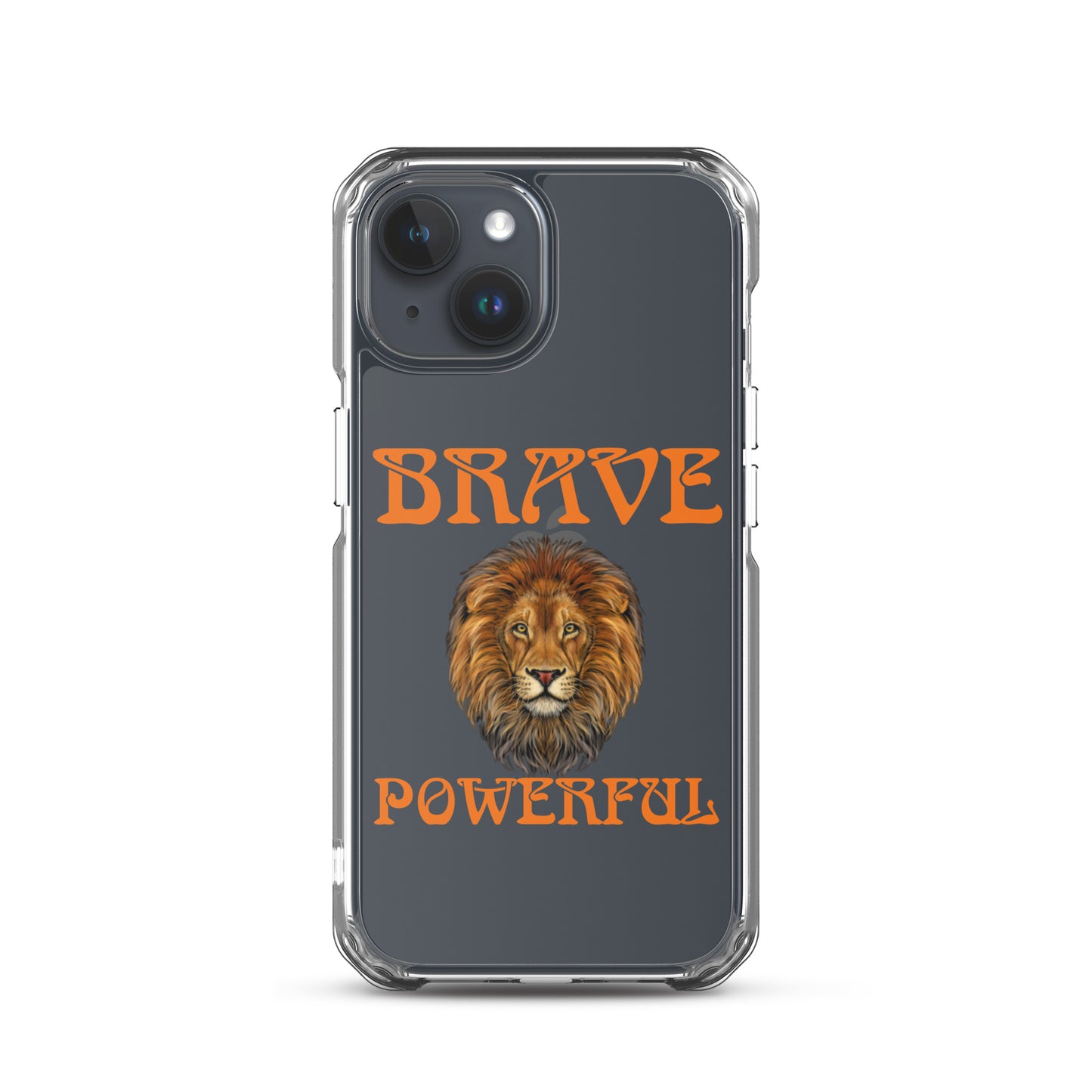 “BRAVE,POWERFUL”Clear Case for iPhone® W/Orange Font