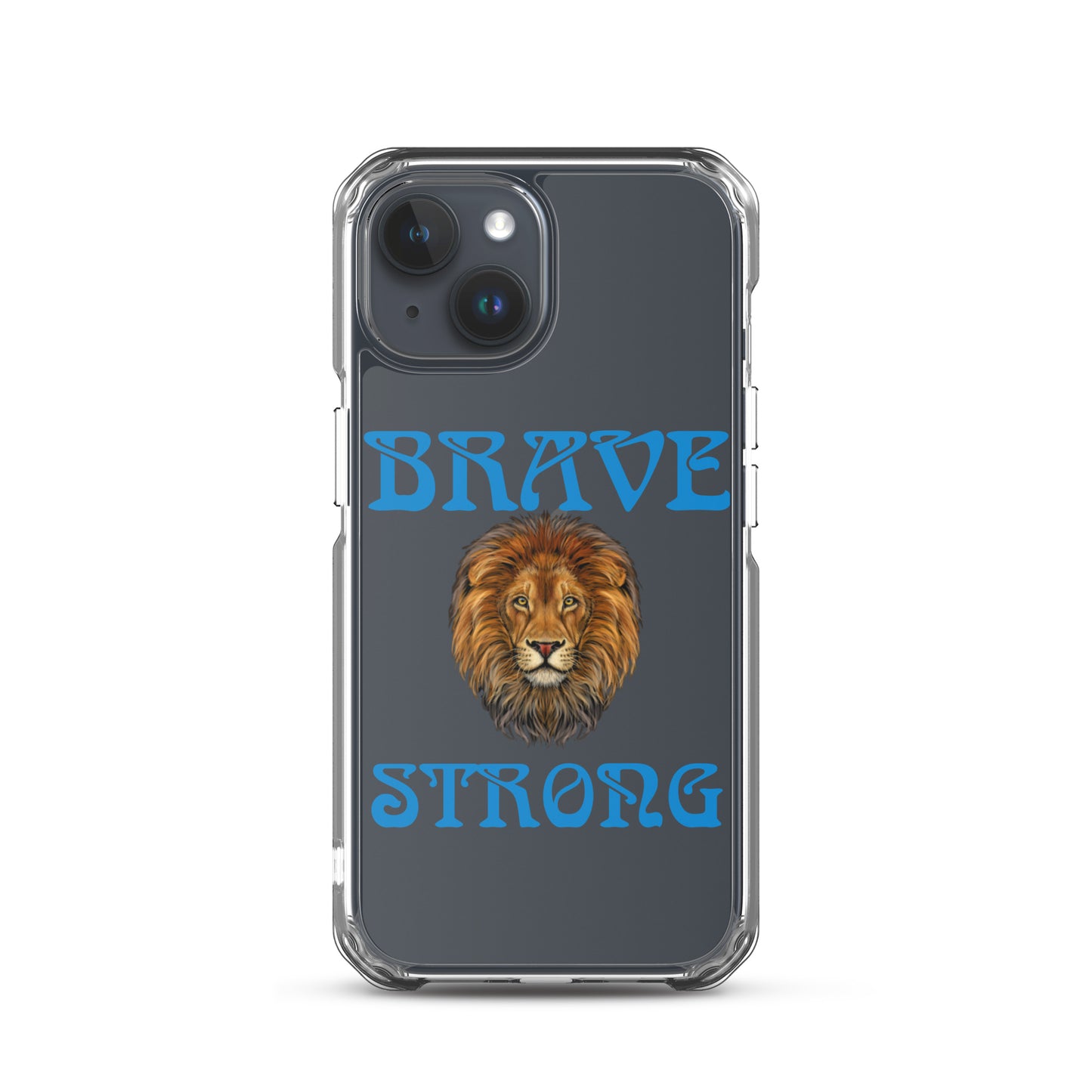 “BRAVE,STRONG”Clear Case for iPhone® W/Blue Font