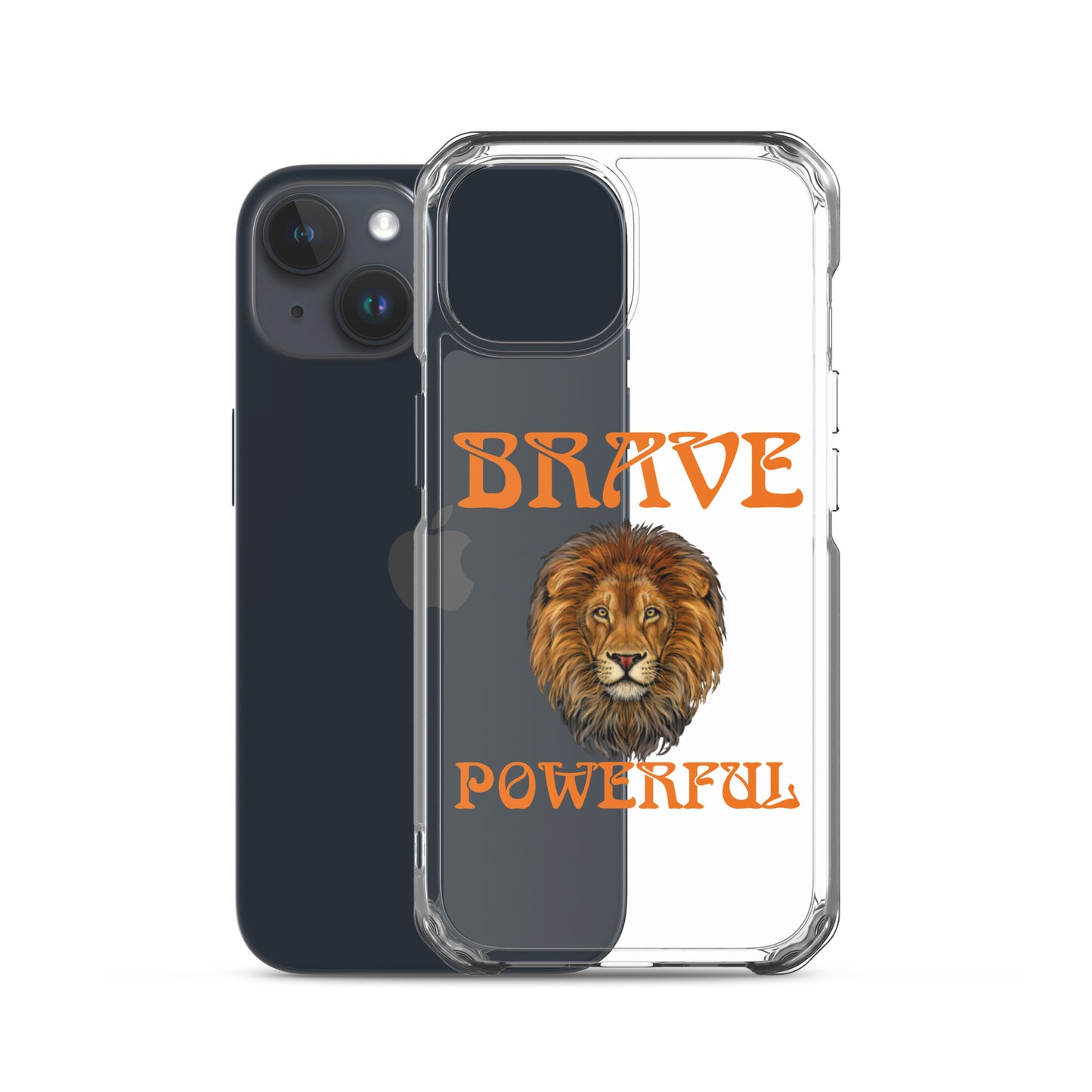 “BRAVE,POWERFUL”Clear Case for iPhone® W/Orange Font