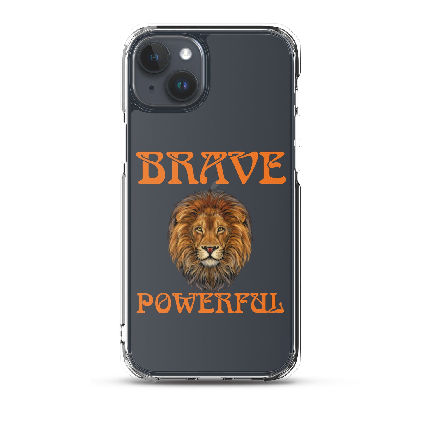 “BRAVE,POWERFUL”Clear Case for iPhone® W/Orange Font