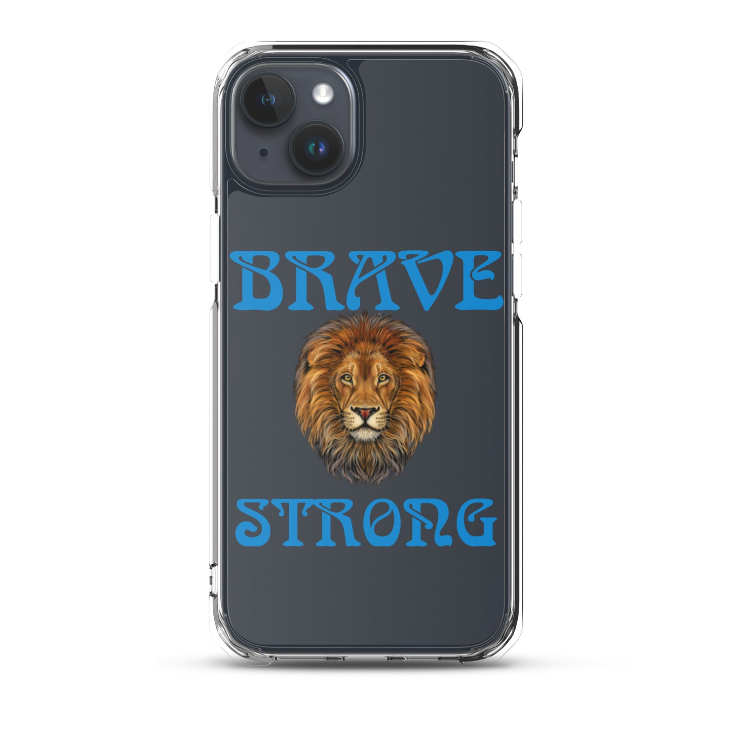 “BRAVE,STRONG”Clear Case for iPhone® W/Blue Font