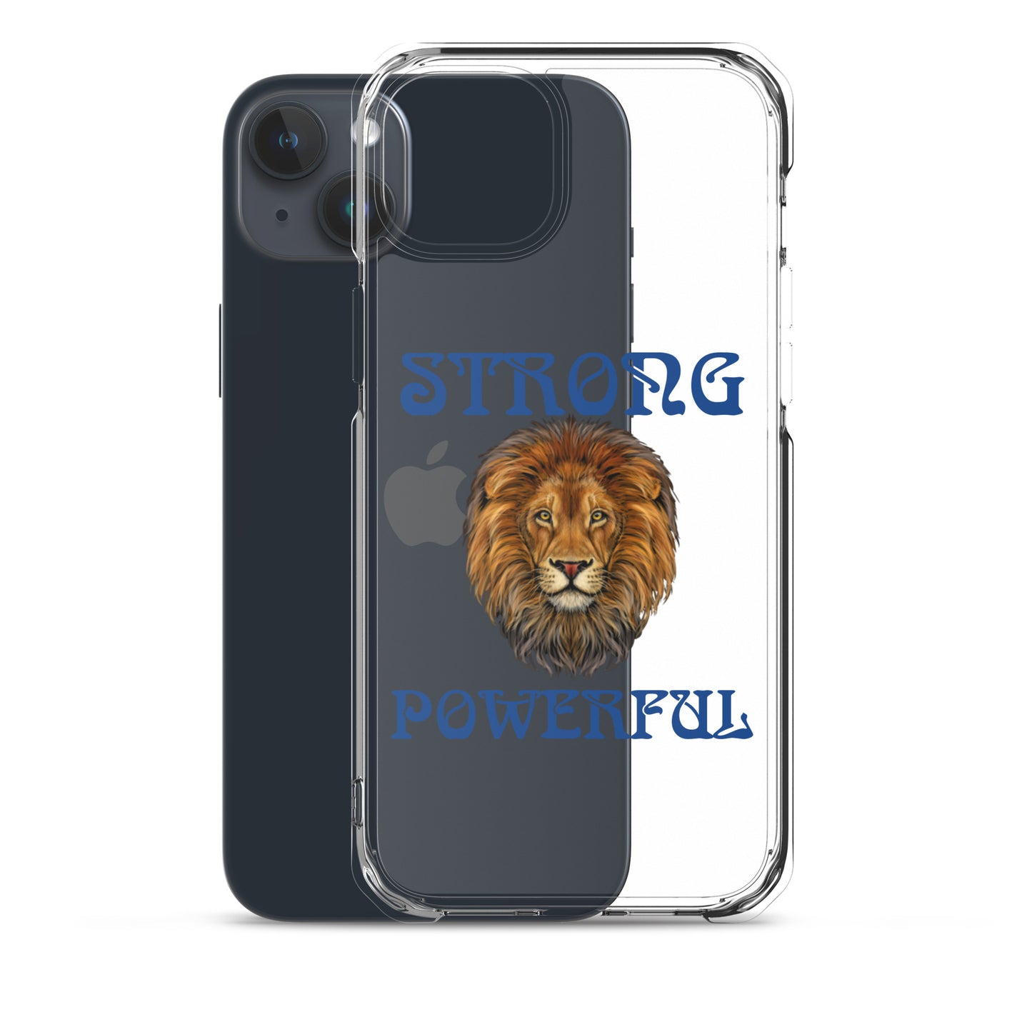 “STRONG,POWERFUL”Clear Case for iPhone® W/Blue Font