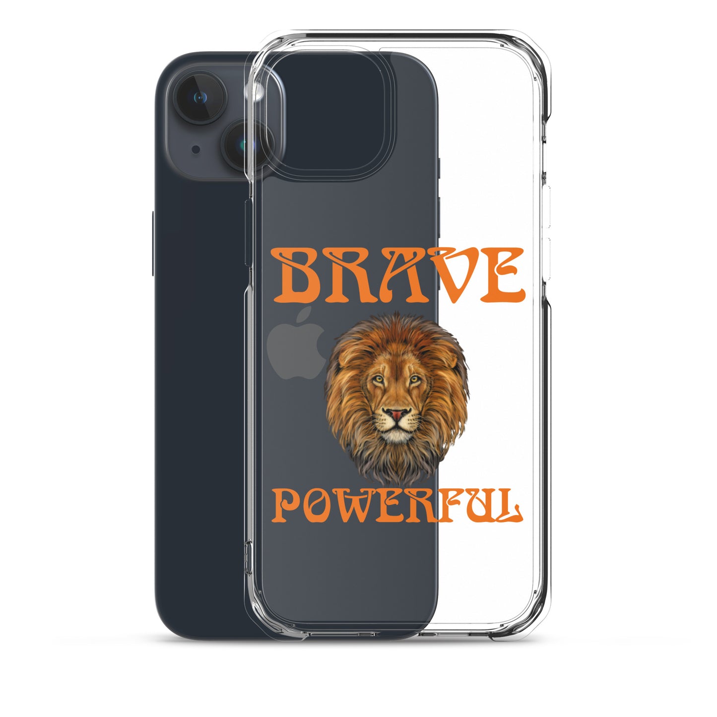 “BRAVE,POWERFUL”Clear Case for iPhone® W/Orange Font