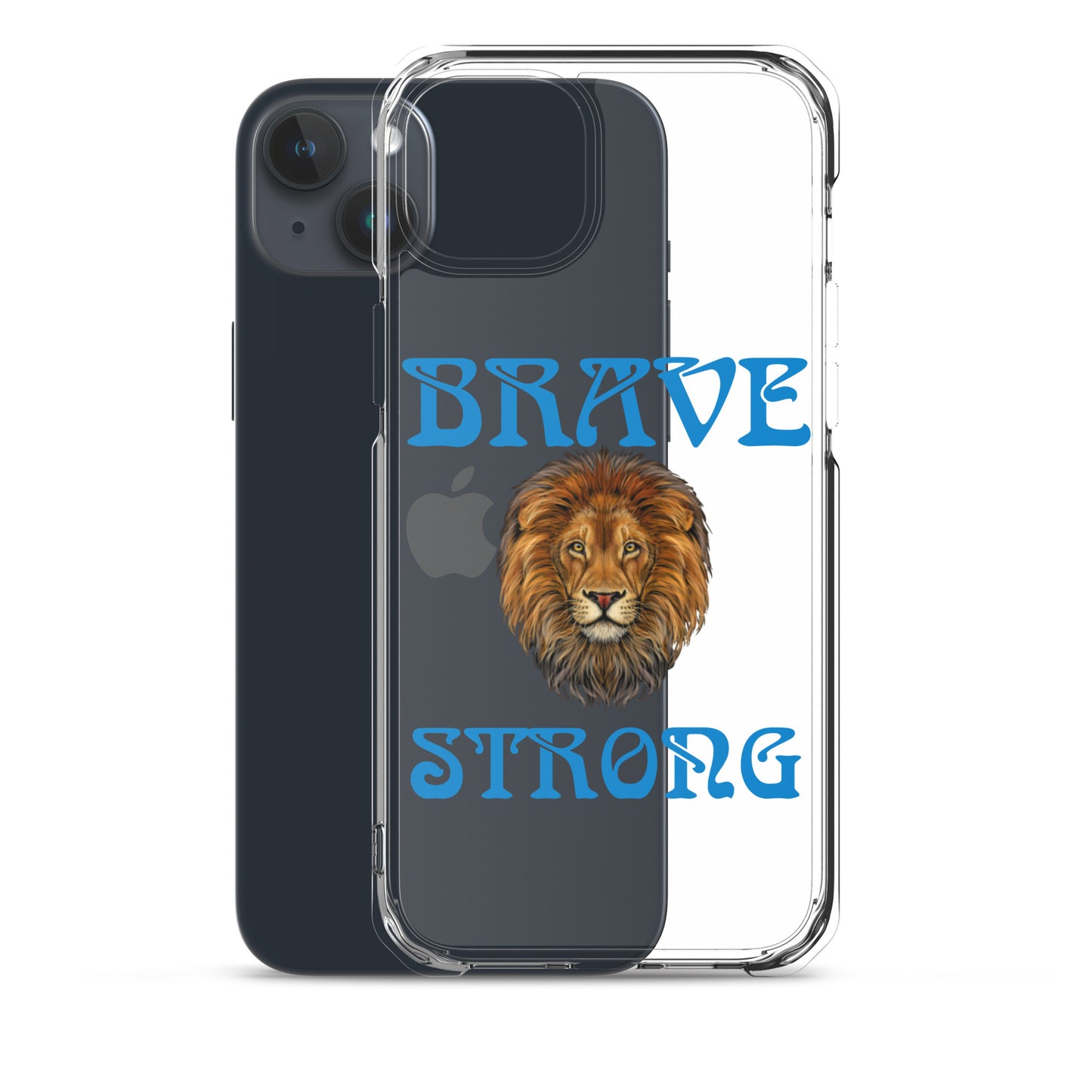 “BRAVE,STRONG”Clear Case for iPhone® W/Blue Font