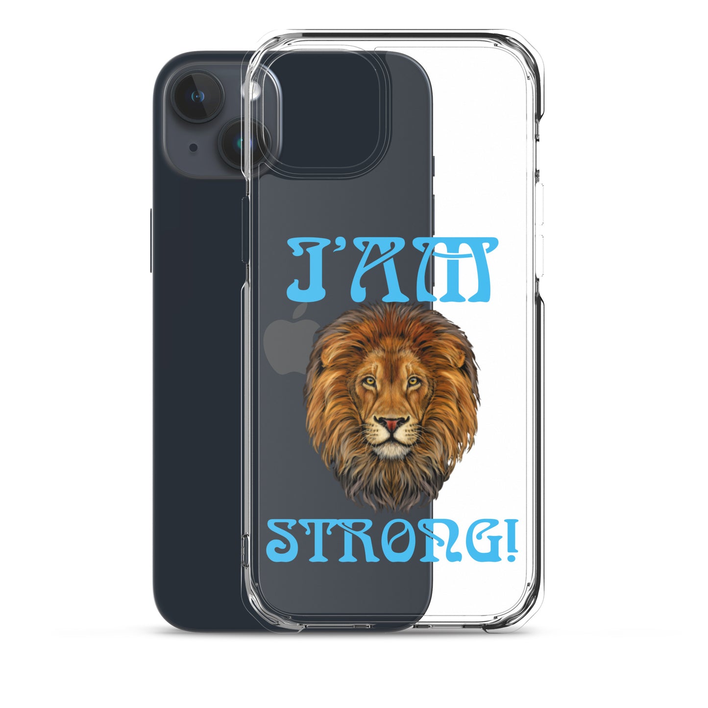 “I’AM STRONG!”Clear Case for iPhone® W/SkyBlue Font