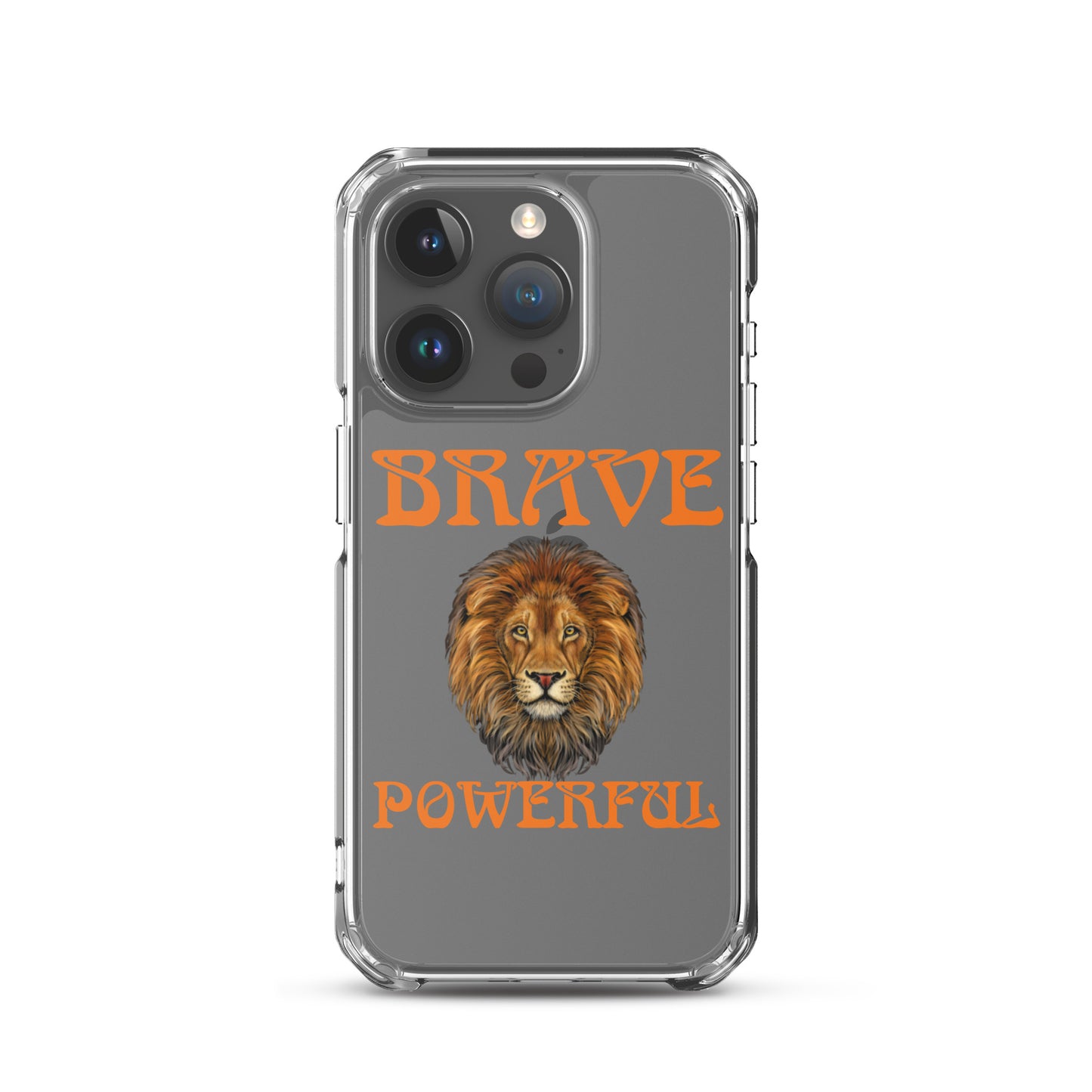 “BRAVE,POWERFUL”Clear Case for iPhone® W/Orange Font