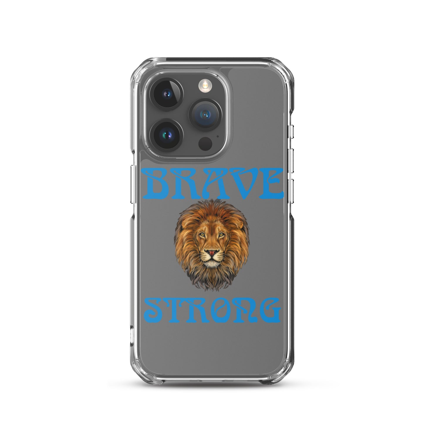 “BRAVE,STRONG”Clear Case for iPhone® W/Blue Font