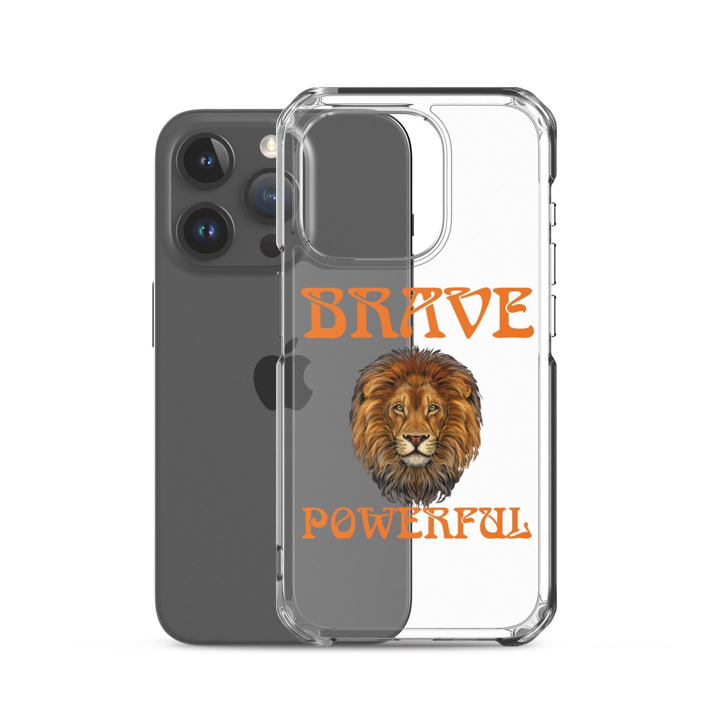 “BRAVE,POWERFUL”Clear Case for iPhone® W/Orange Font