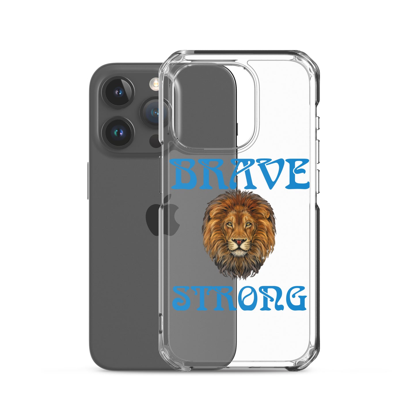 “BRAVE,STRONG”Clear Case for iPhone® W/Blue Font