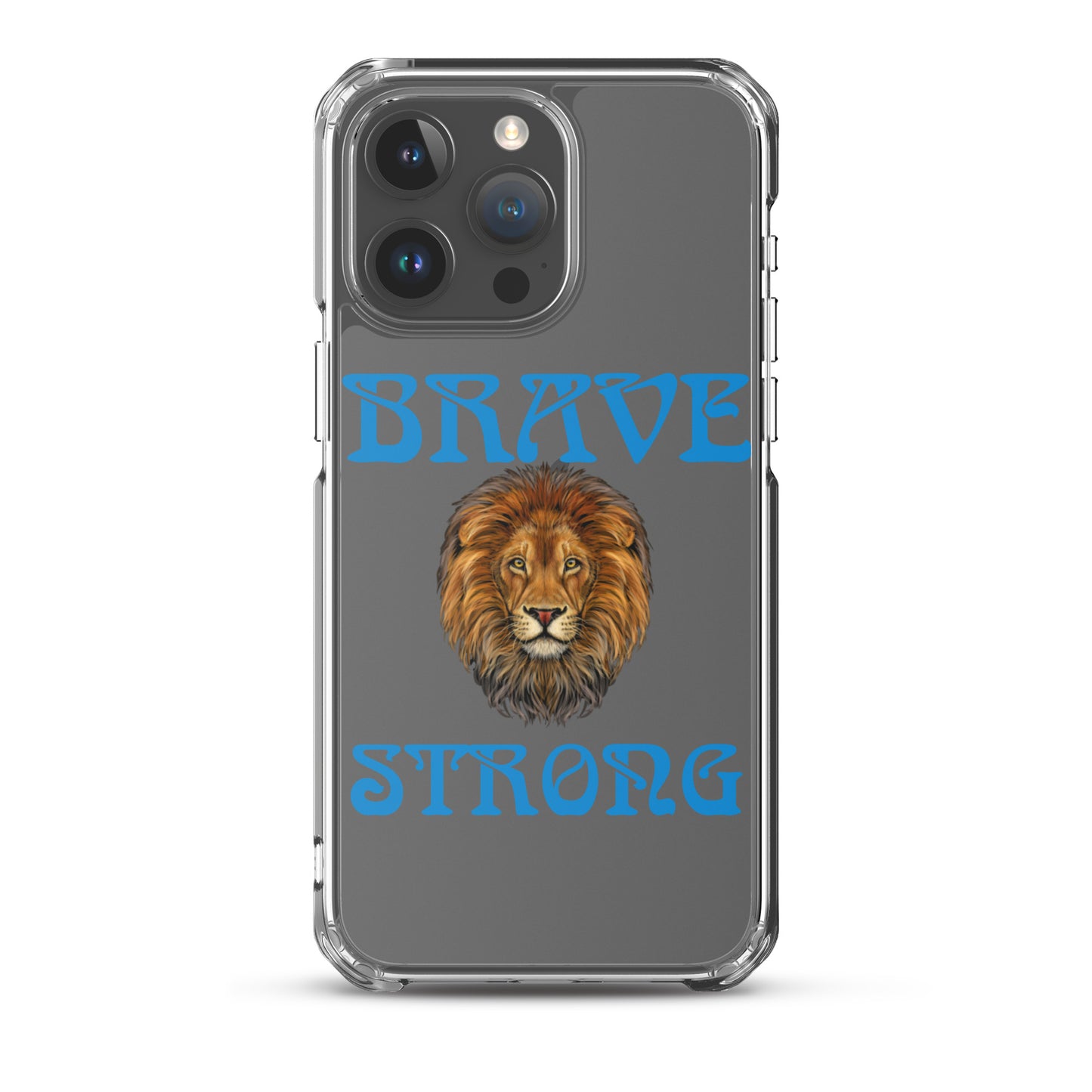 “BRAVE,STRONG”Clear Case for iPhone® W/Blue Font