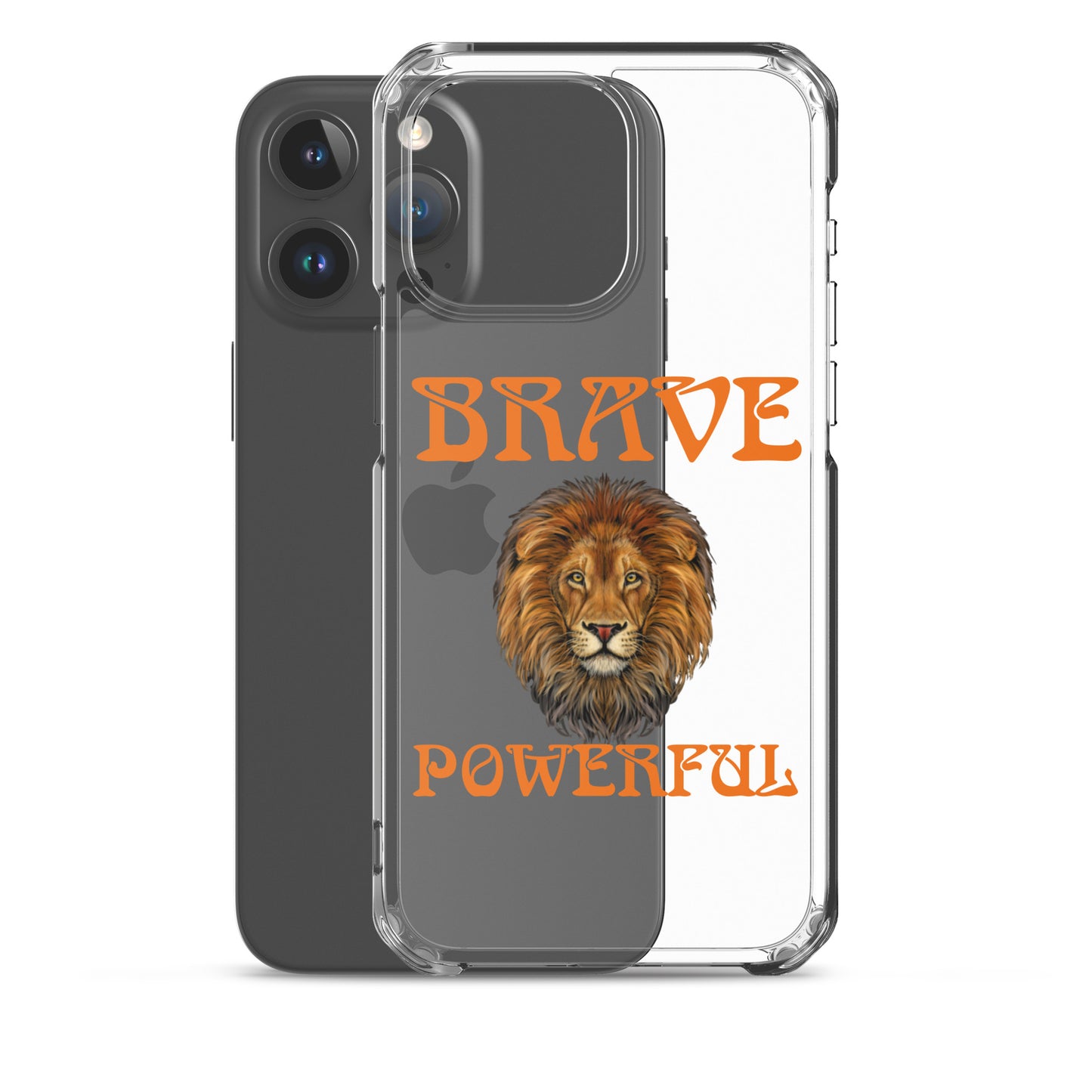 “BRAVE,POWERFUL”Clear Case for iPhone® W/Orange Font