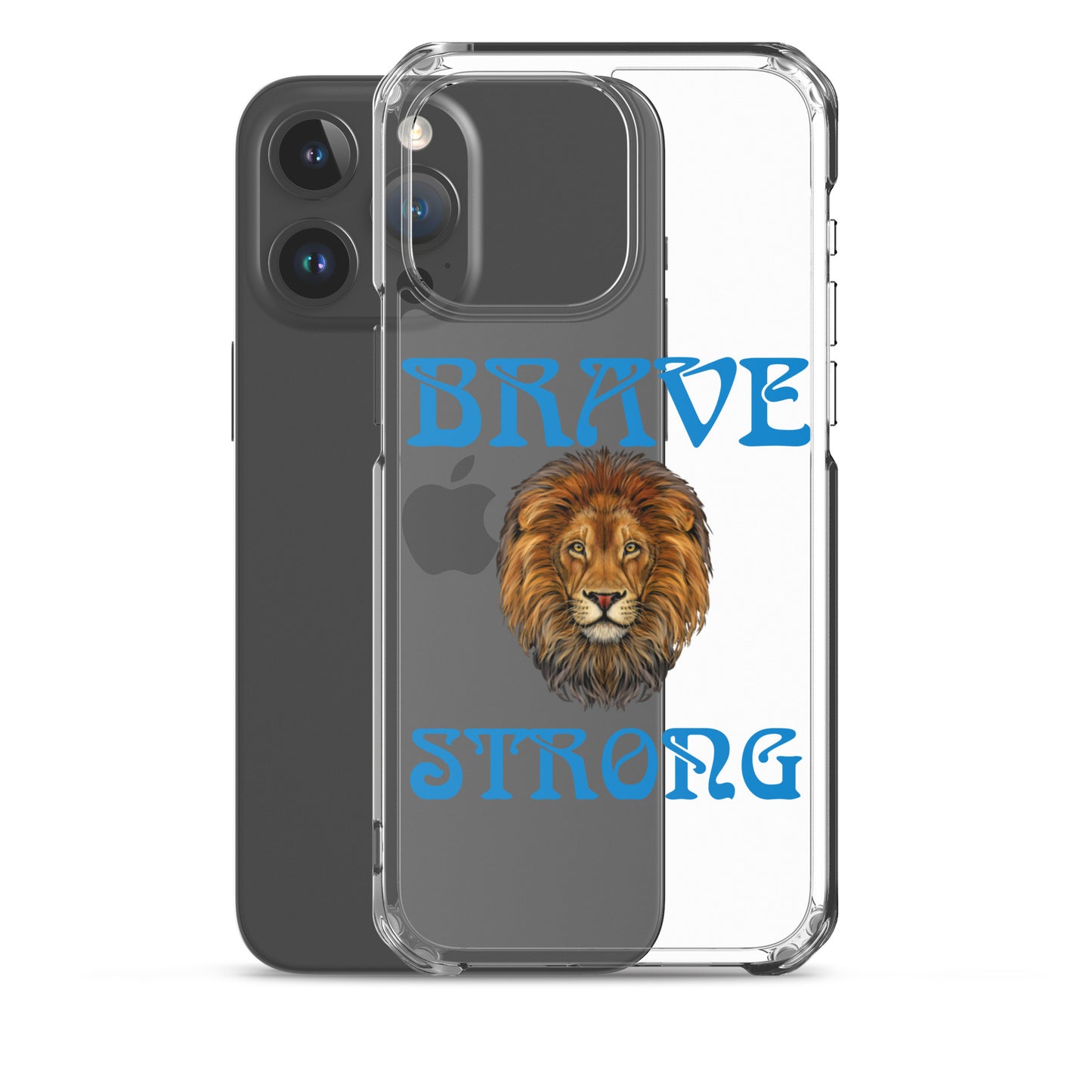 “BRAVE,STRONG”Clear Case for iPhone® W/Blue Font