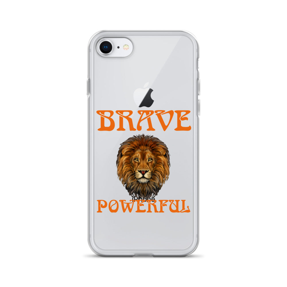 “BRAVE,POWERFUL”Clear Case for iPhone® W/Orange Font