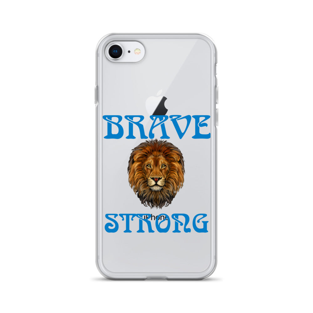 “BRAVE,STRONG”Clear Case for iPhone® W/Blue Font