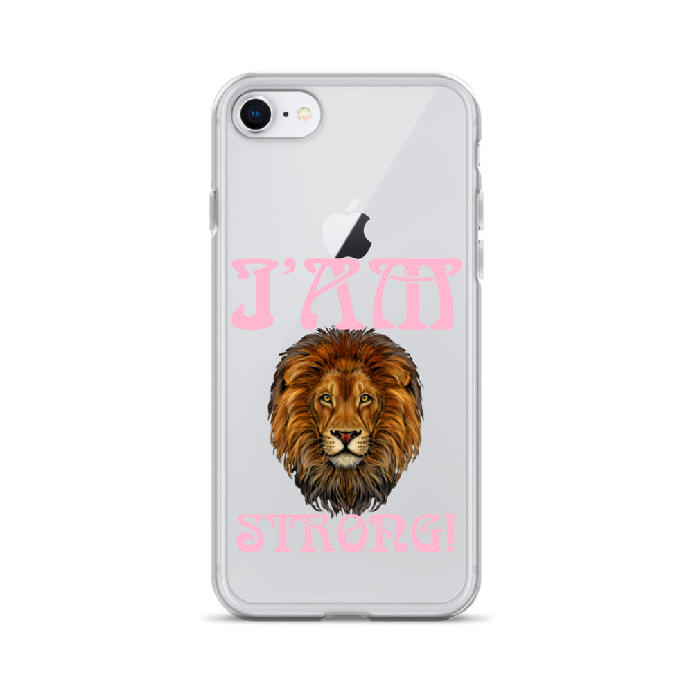 “I’AM STRONG!”Clear Case for iPhone® W/Cotton Candy Font