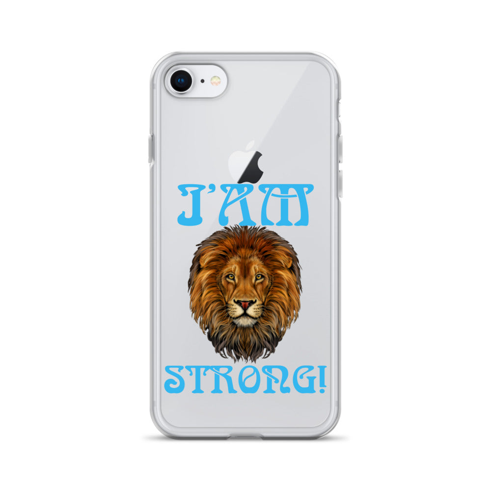 “I’AM STRONG!”Clear Case for iPhone® W/SkyBlue Font