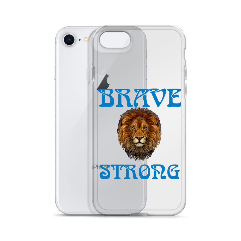 “BRAVE,STRONG”Clear Case for iPhone® W/Blue Font