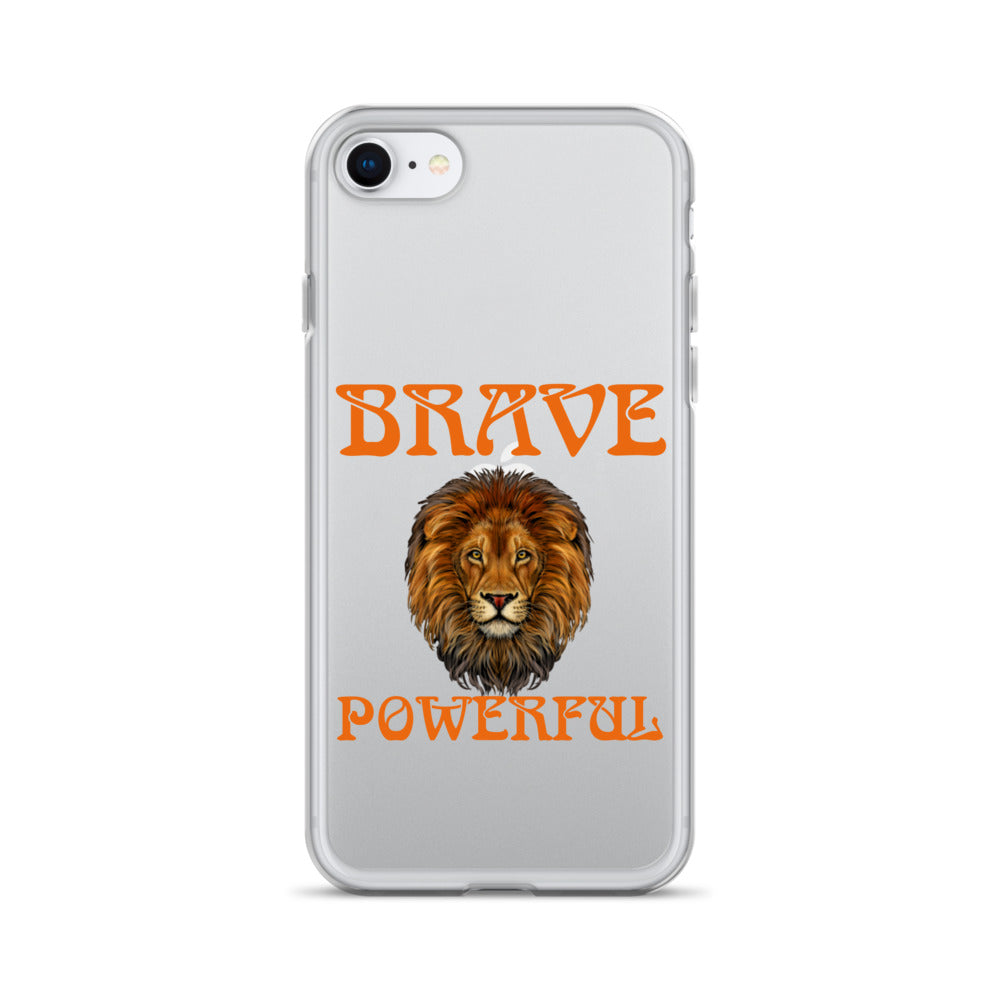 “BRAVE,POWERFUL”Clear Case for iPhone® W/Orange Font