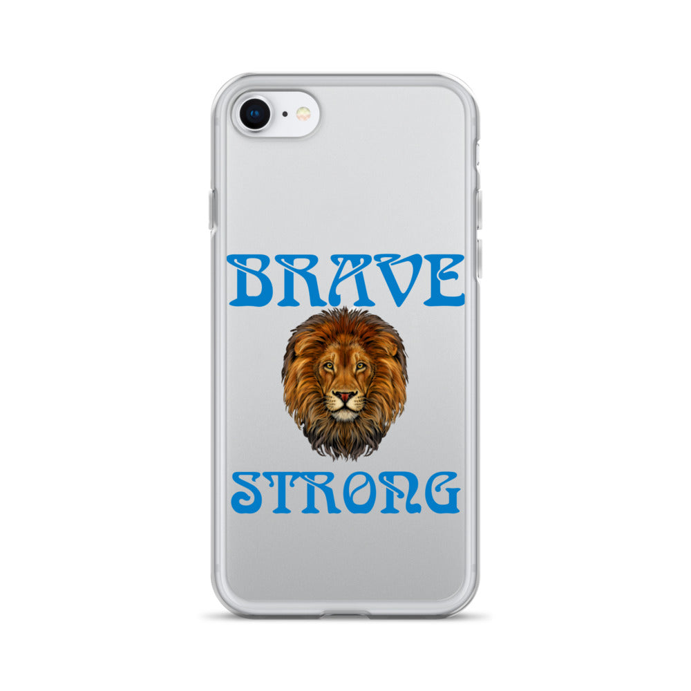 “BRAVE,STRONG”Clear Case for iPhone® W/Blue Font