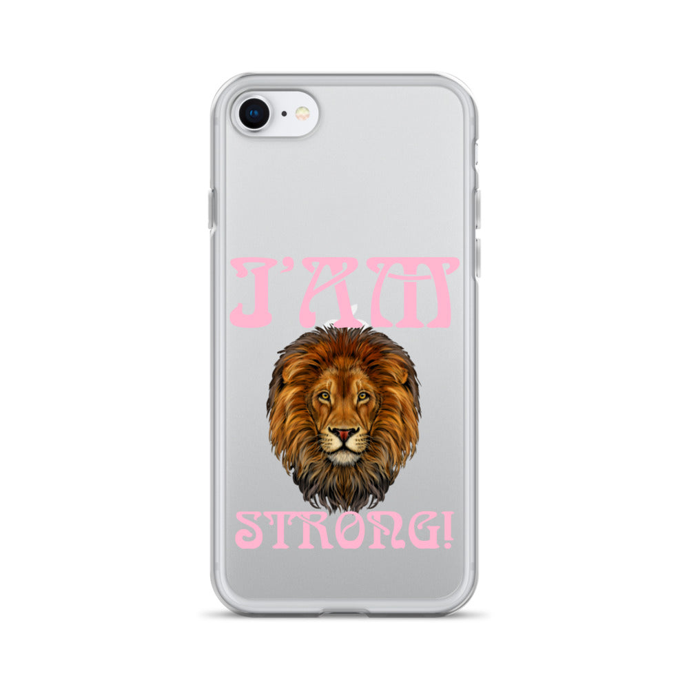 “I’AM STRONG!”Clear Case for iPhone® W/Cotton Candy Font