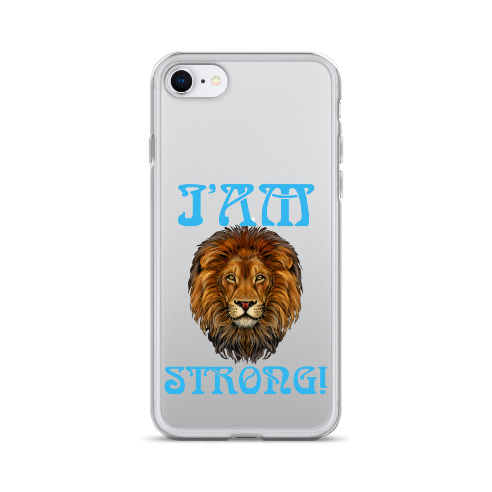 “I’AM STRONG!”Clear Case for iPhone® W/SkyBlue Font