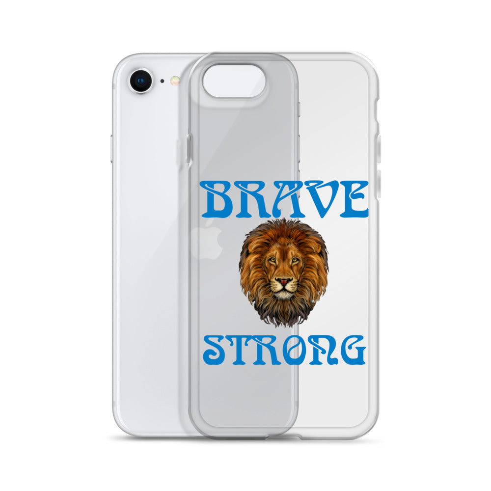 “BRAVE,STRONG”Clear Case for iPhone® W/Blue Font