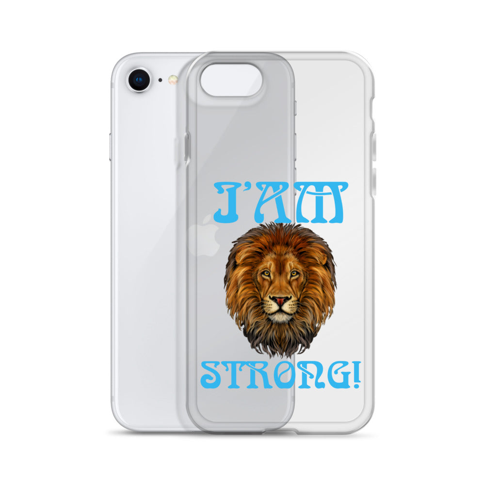 “I’AM STRONG!”Clear Case for iPhone® W/SkyBlue Font