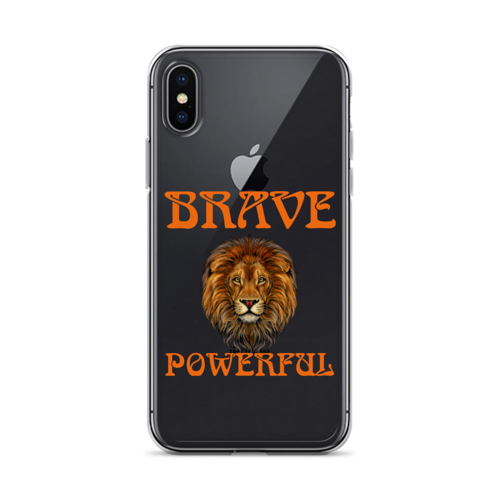 “BRAVE,POWERFUL”Clear Case for iPhone® W/Orange Font