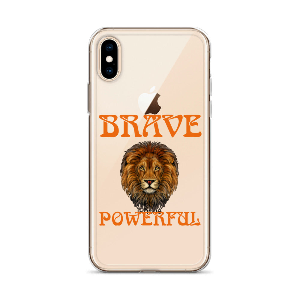 “BRAVE,POWERFUL”Clear Case for iPhone® W/Orange Font