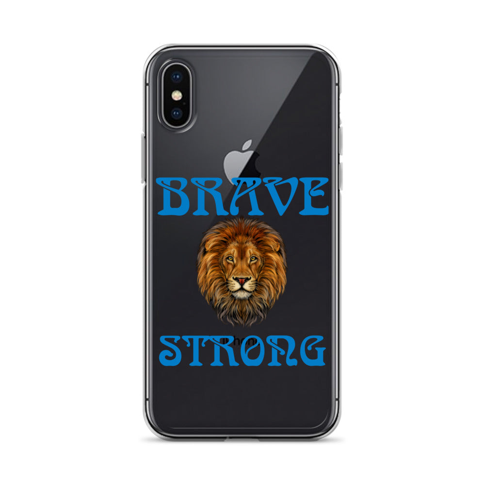 “BRAVE,STRONG”Clear Case for iPhone® W/Blue Font