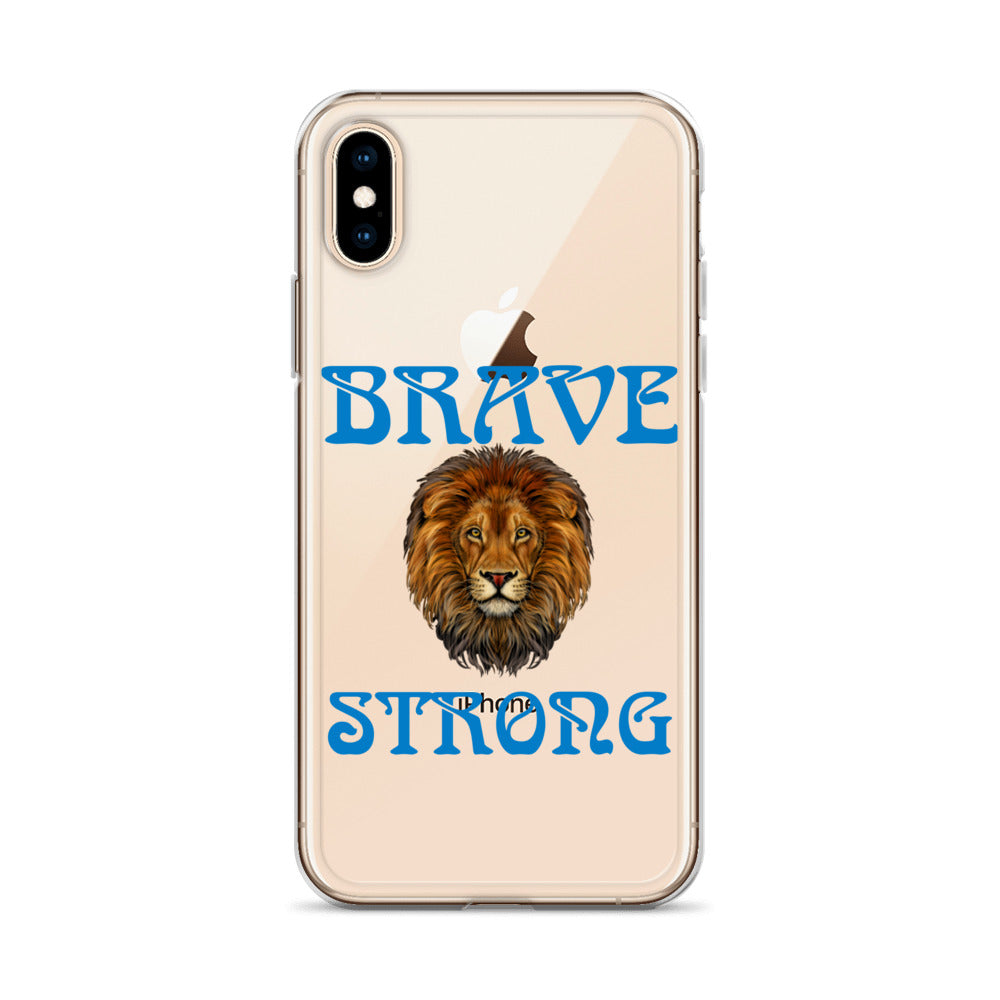 “BRAVE,STRONG”Clear Case for iPhone® W/Blue Font