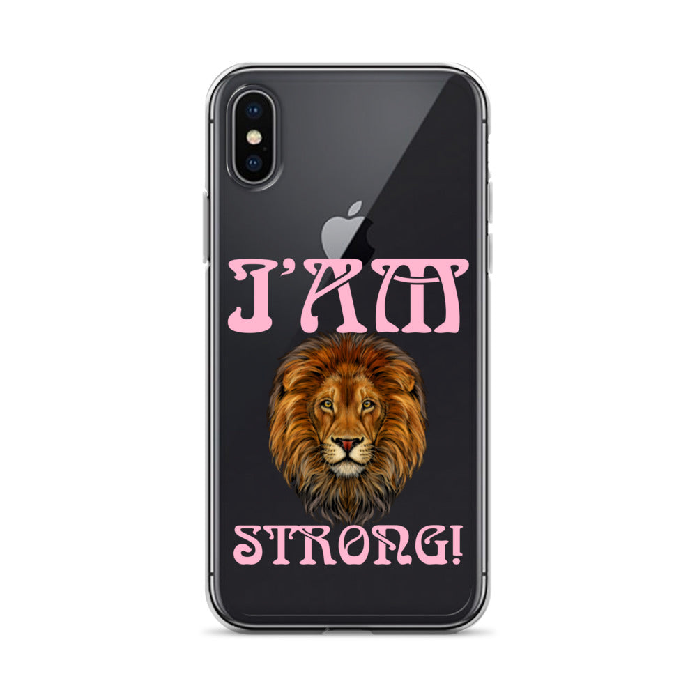 “I’AM STRONG!”Clear Case for iPhone® W/Cotton Candy Font