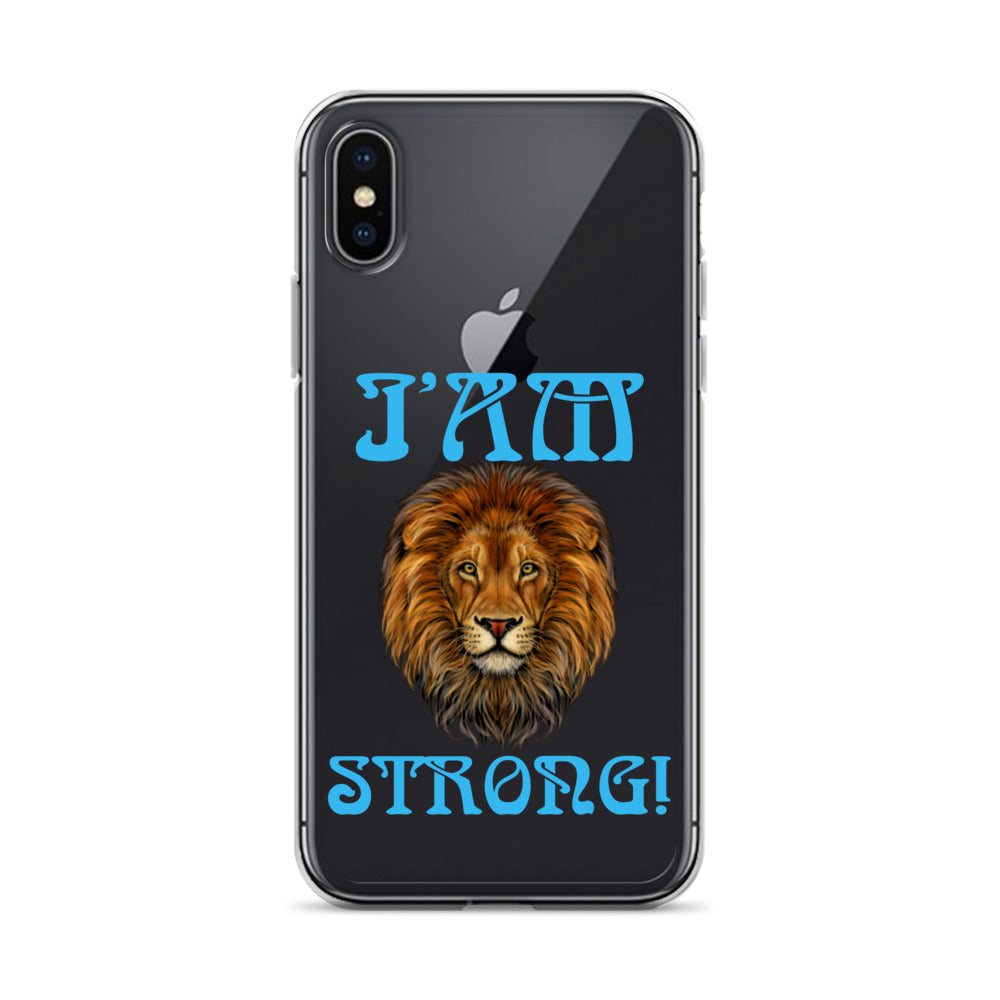 “I’AM STRONG!”Clear Case for iPhone® W/SkyBlue Font