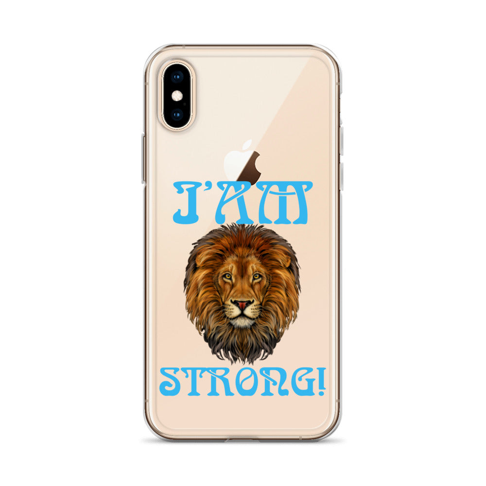 “I’AM STRONG!”Clear Case for iPhone® W/SkyBlue Font