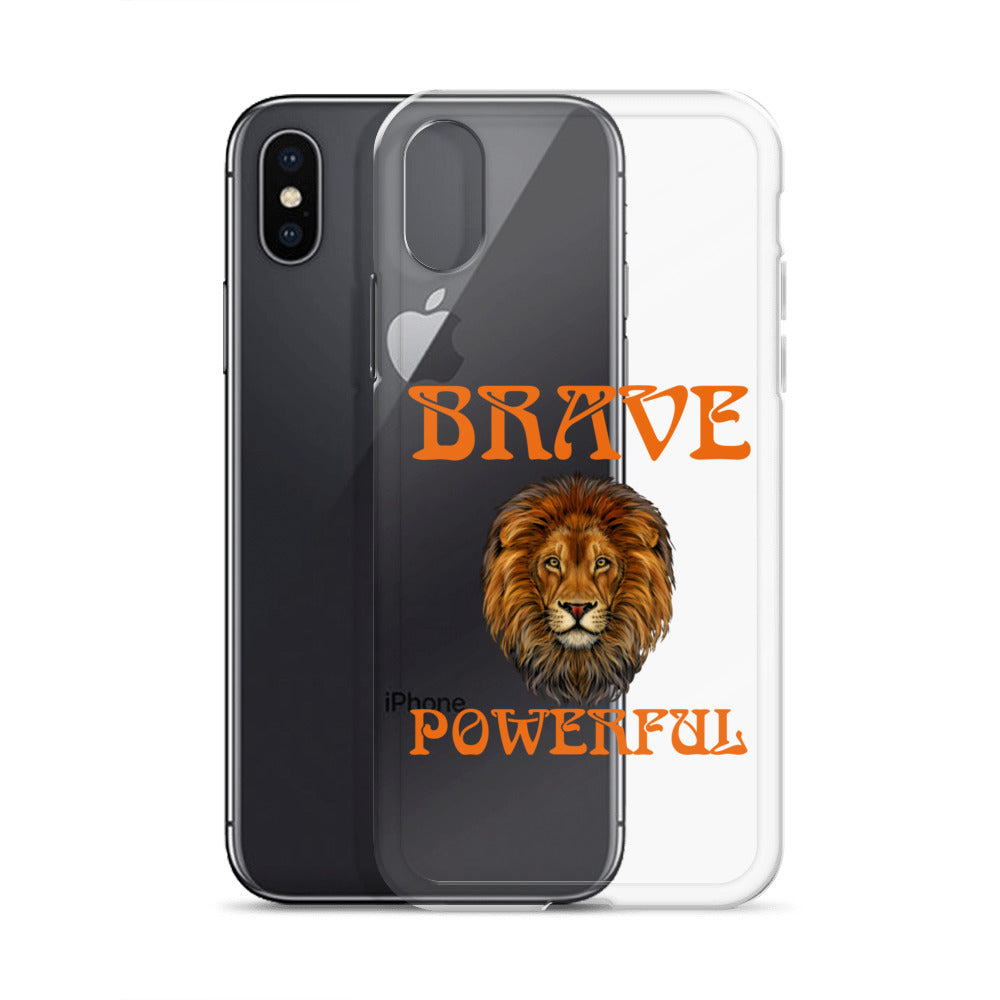 “BRAVE,POWERFUL”Clear Case for iPhone® W/Orange Font