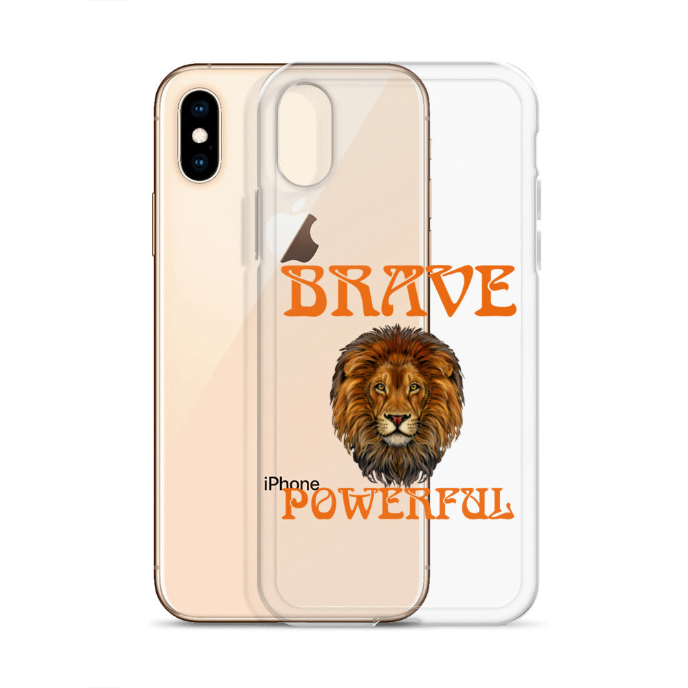 “BRAVE,POWERFUL”Clear Case for iPhone® W/Orange Font