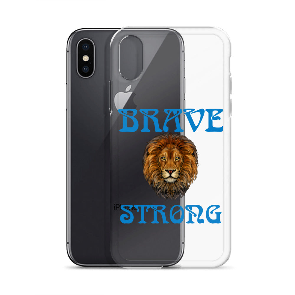 “BRAVE,STRONG”Clear Case for iPhone® W/Blue Font