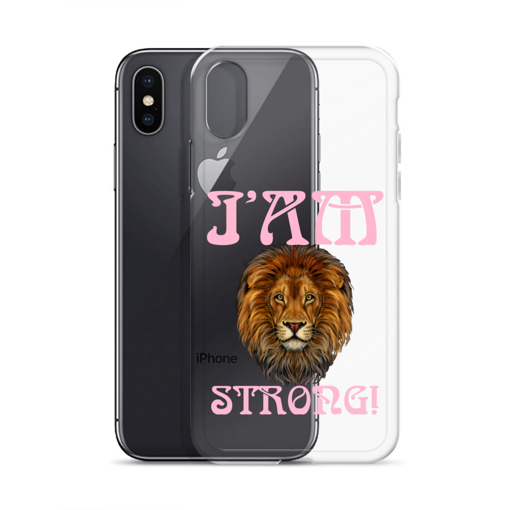 “I’AM STRONG!”Clear Case for iPhone® W/Cotton Candy Font