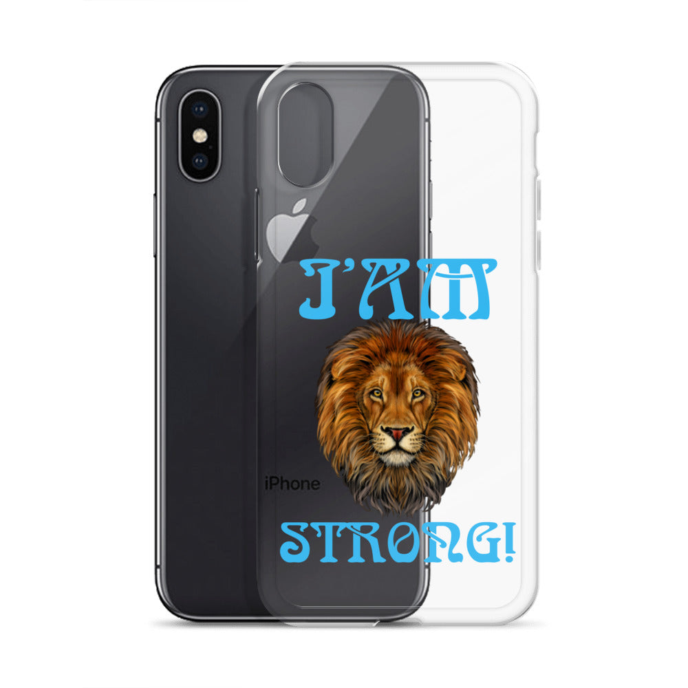 “I’AM STRONG!”Clear Case for iPhone® W/SkyBlue Font