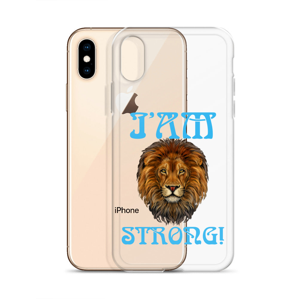 “I’AM STRONG!”Clear Case for iPhone® W/SkyBlue Font