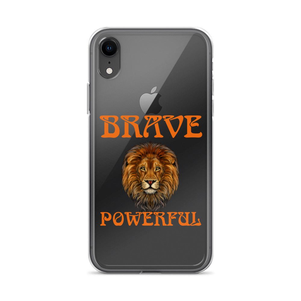 “BRAVE,POWERFUL”Clear Case for iPhone® W/Orange Font