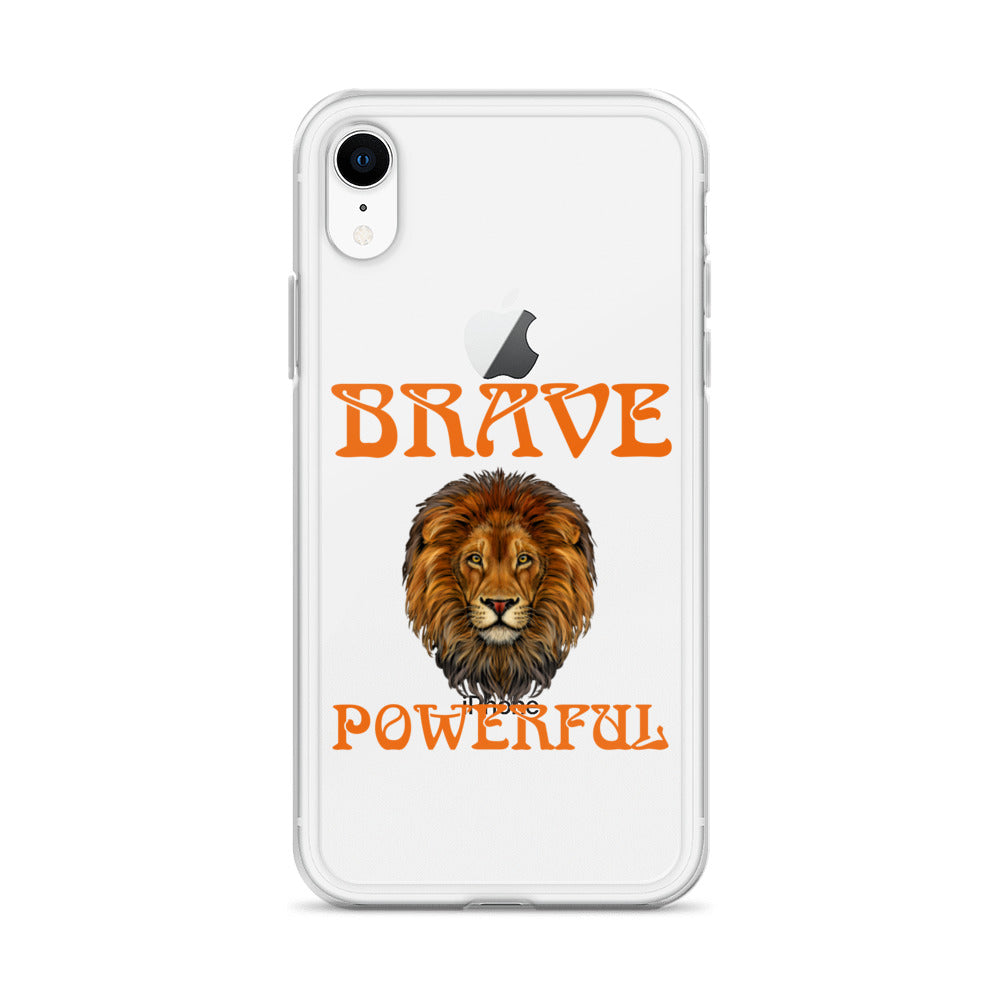 “BRAVE,POWERFUL”Clear Case for iPhone® W/Orange Font