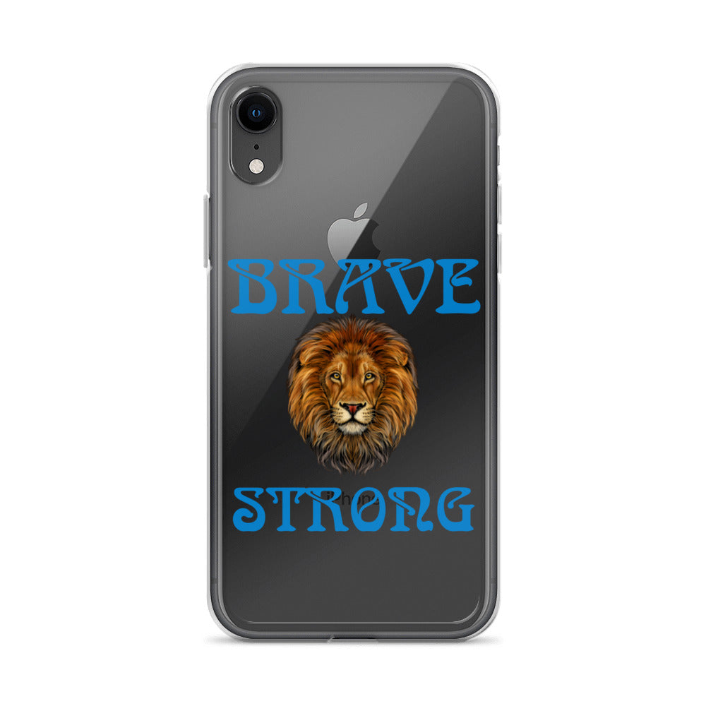 “BRAVE,STRONG”Clear Case for iPhone® W/Blue Font