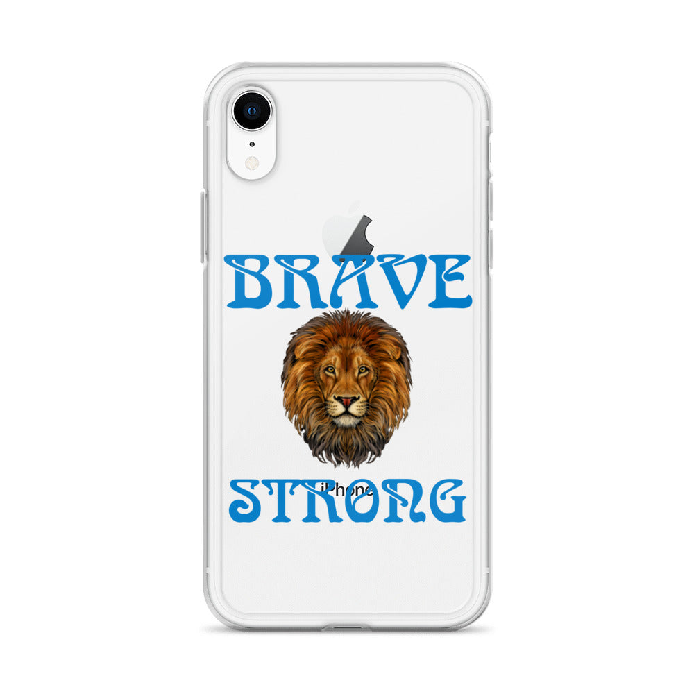 “BRAVE,STRONG”Clear Case for iPhone® W/Blue Font