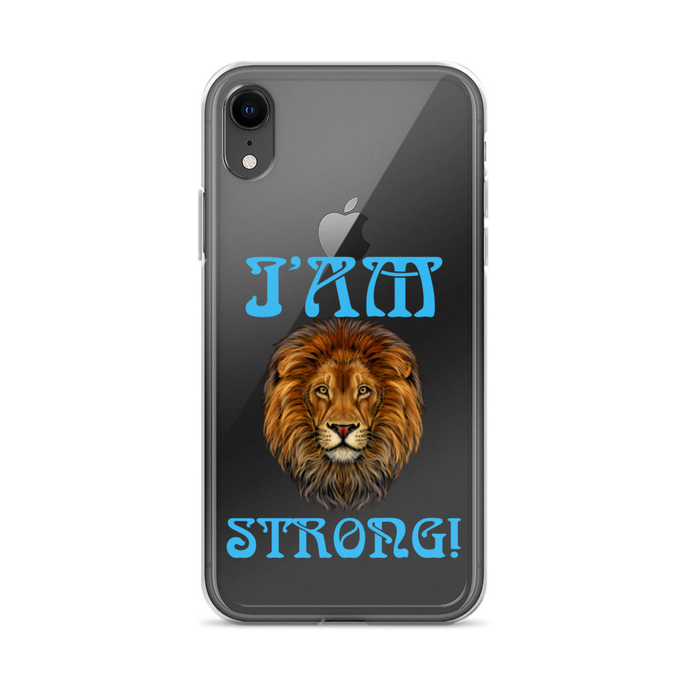 “I’AM STRONG!”Clear Case for iPhone® W/SkyBlue Font