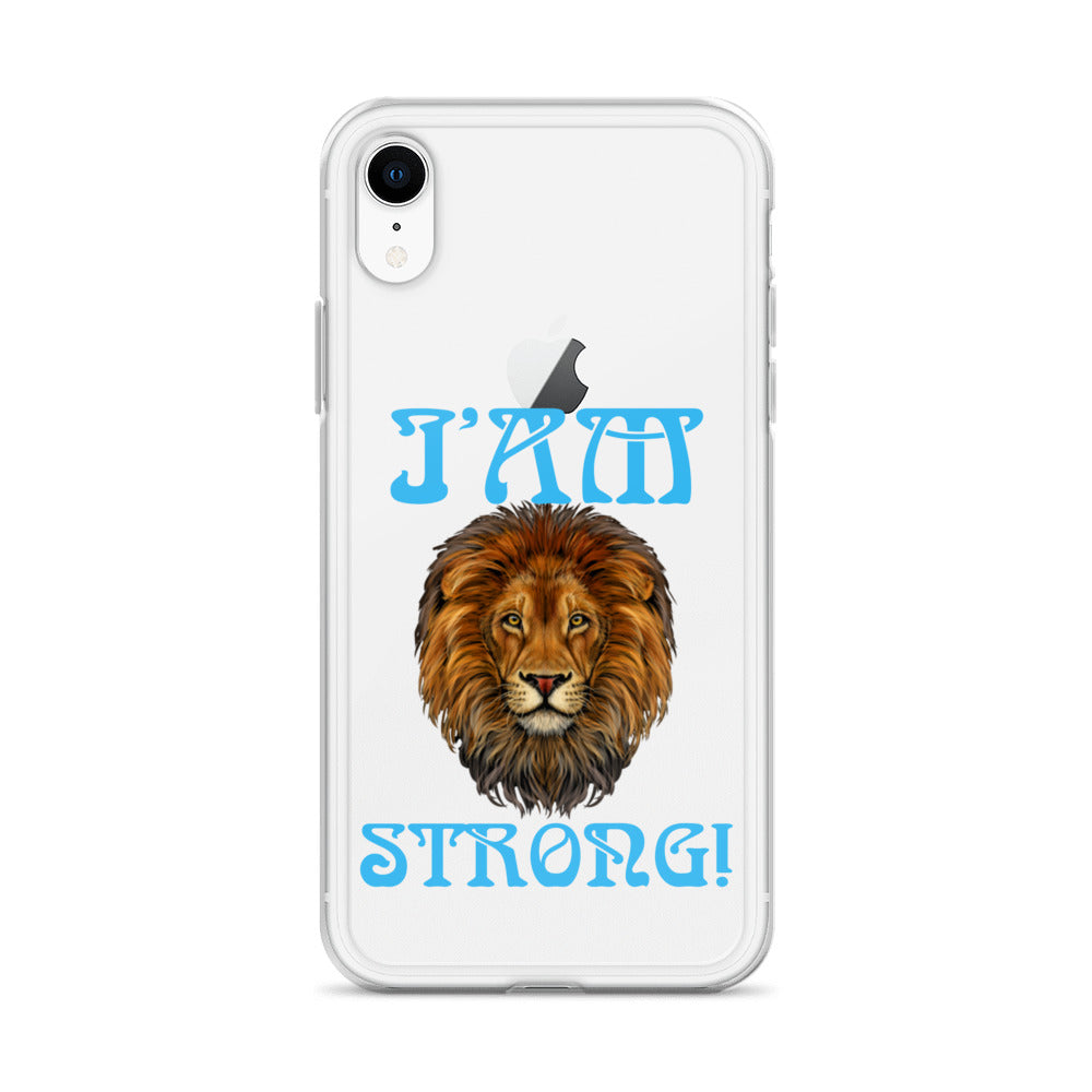 “I’AM STRONG!”Clear Case for iPhone® W/SkyBlue Font