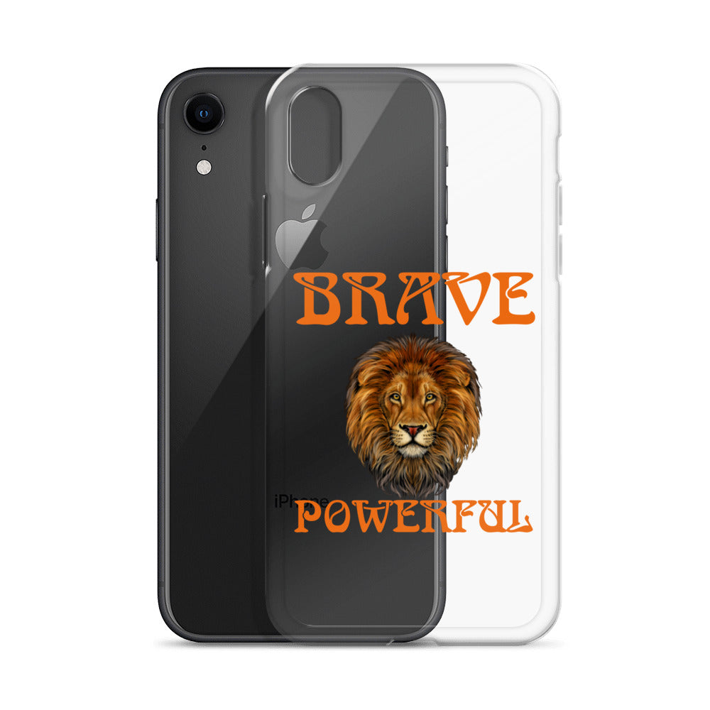 “BRAVE,POWERFUL”Clear Case for iPhone® W/Orange Font