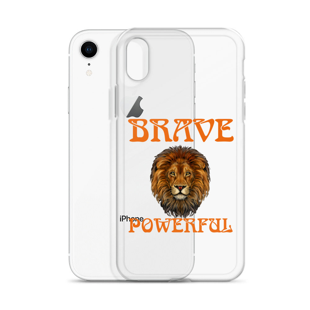 “BRAVE,POWERFUL”Clear Case for iPhone® W/Orange Font